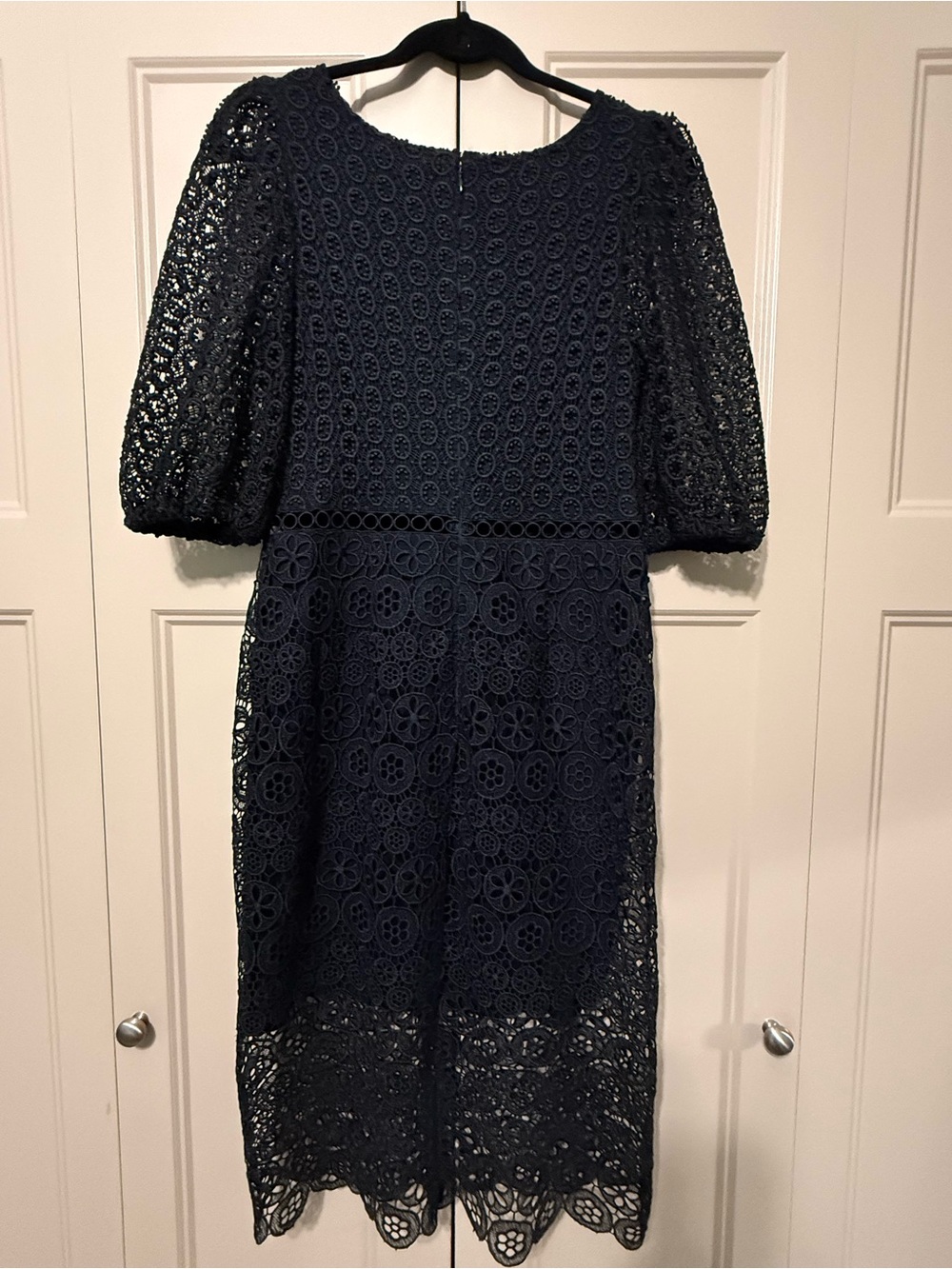 Express Black Eyelet Lace Midi Dress with Puff Sleeves - Picture 6 of 9